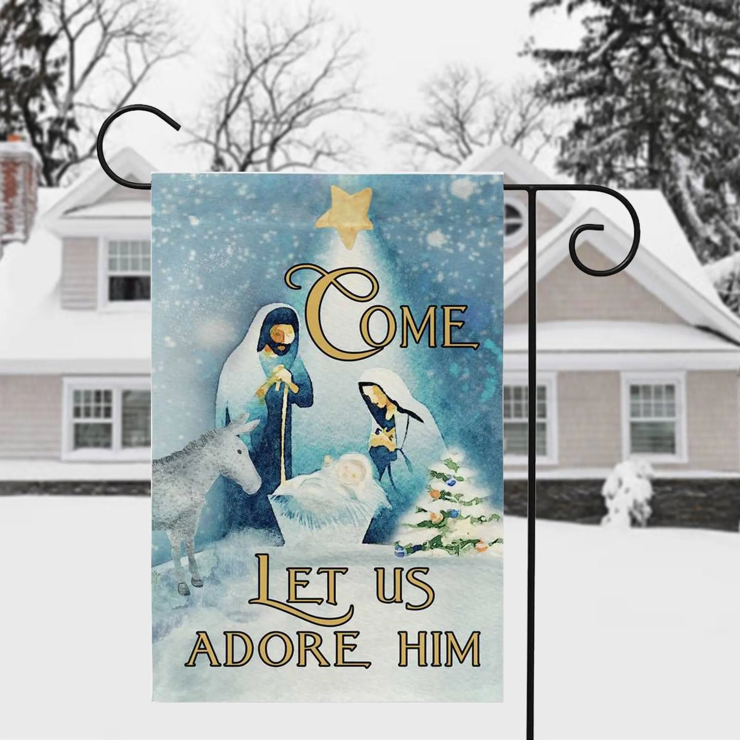 Nativity Christmas Garden Flag - Come Let Us Adore Him - Amazing Faith Designs