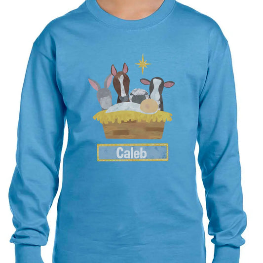 Nativity Personalized Christmas Long Sleeve Shirts (Youth Sizes) Amazing Faith Designs
