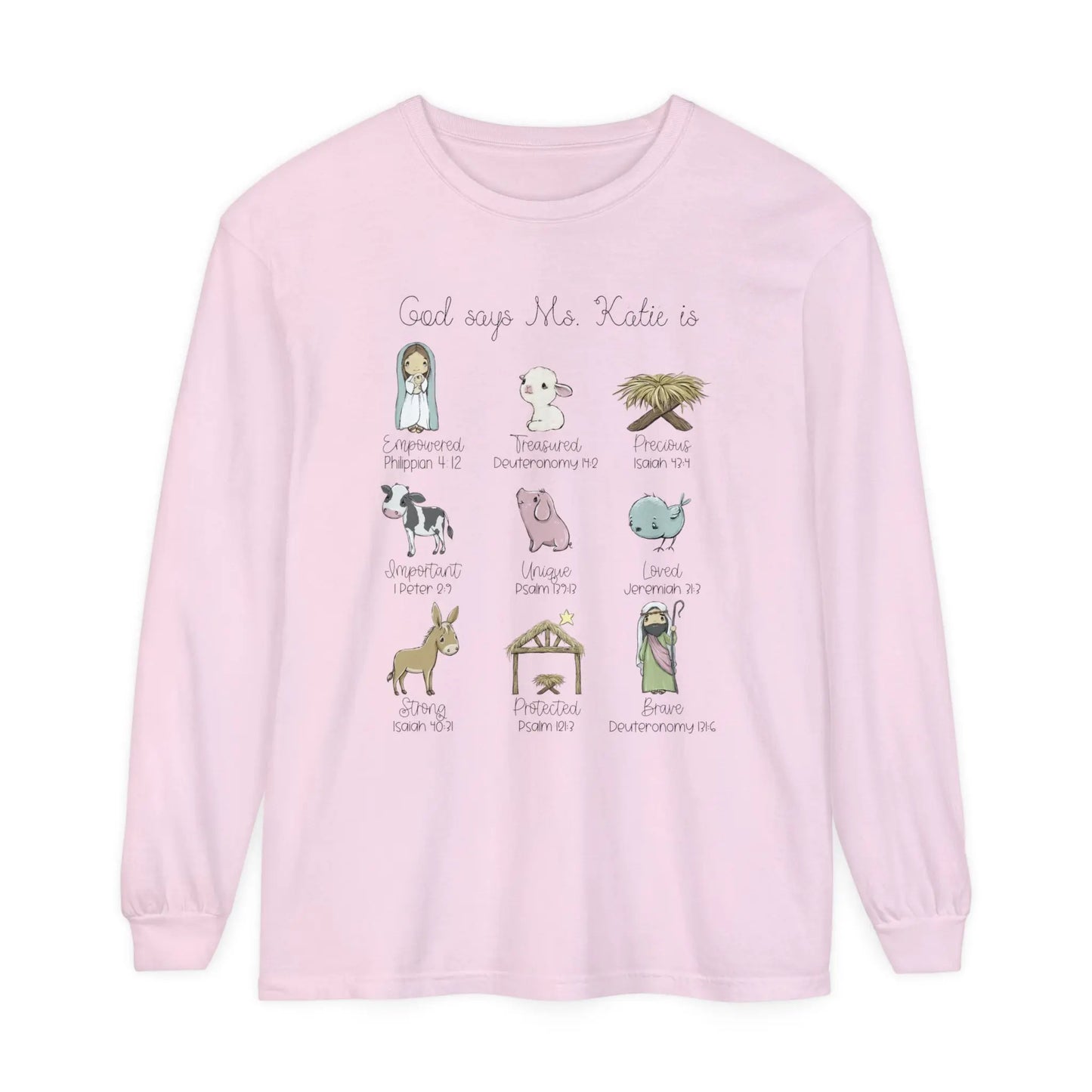 Nativity Personalized Garment-dyed Long Sleeve T-Shirt Printify