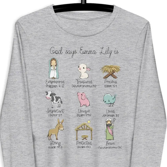 Nativity Personalized Kids' Premium Long Sleeve T-Shirt - Youth Sizes SPOD