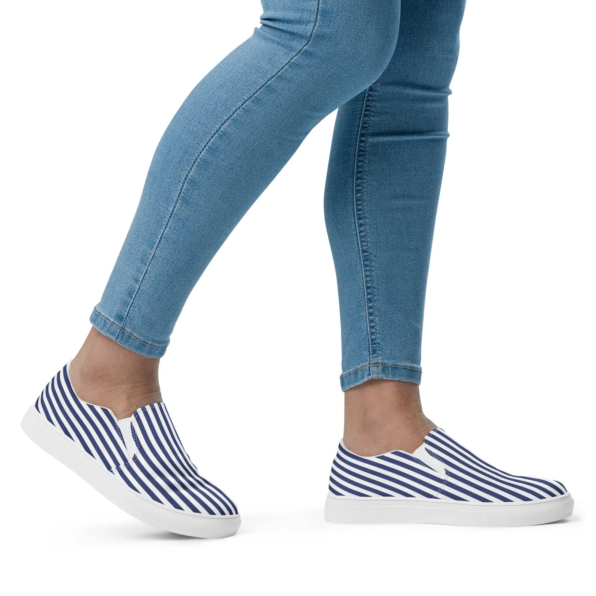 Navy Stripe Women’s slip-on canvas shoes Amazing Faith Designs
