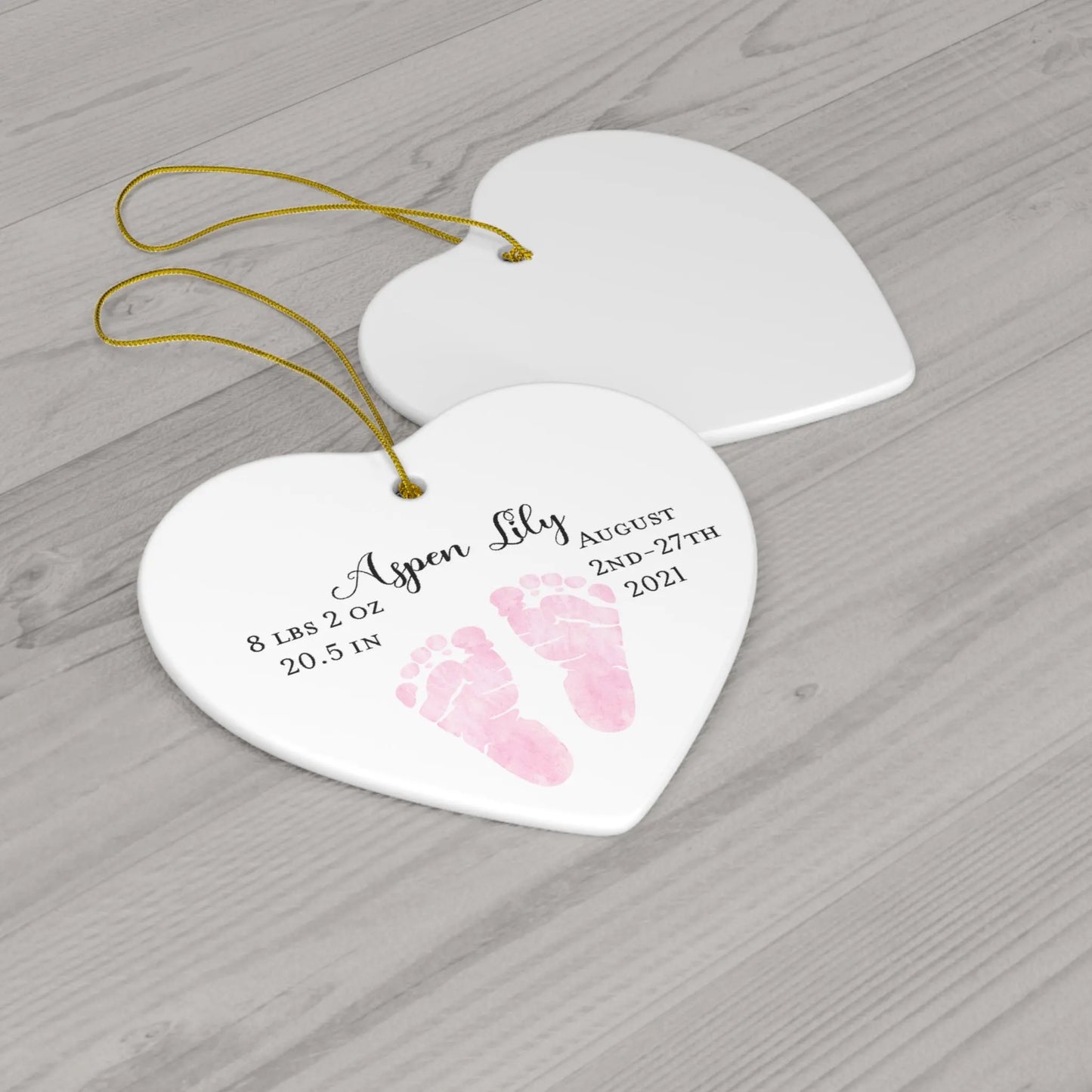Newborn Stats Birth Ornament, Baby Feet Ornament, Baby's First Christmas Ornament Printify