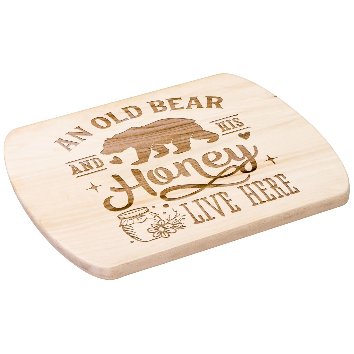 Old Bear and His Honey Wood Cutting Board, Cute Cutting Board, Grandpa Gift, Grandma Gift teelaunch