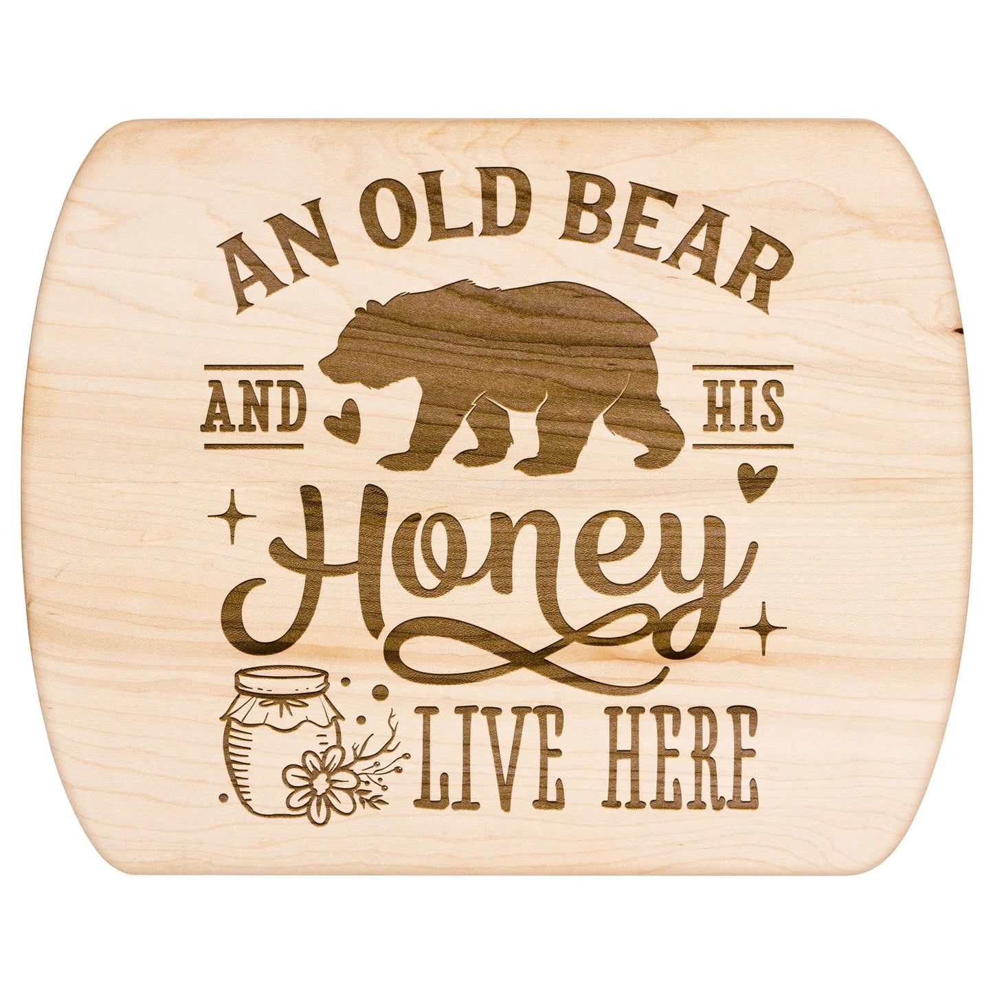 Old Bear and His Honey Wood Cutting Board, Cute Cutting Board, Grandpa Gift, Grandma Gift teelaunch