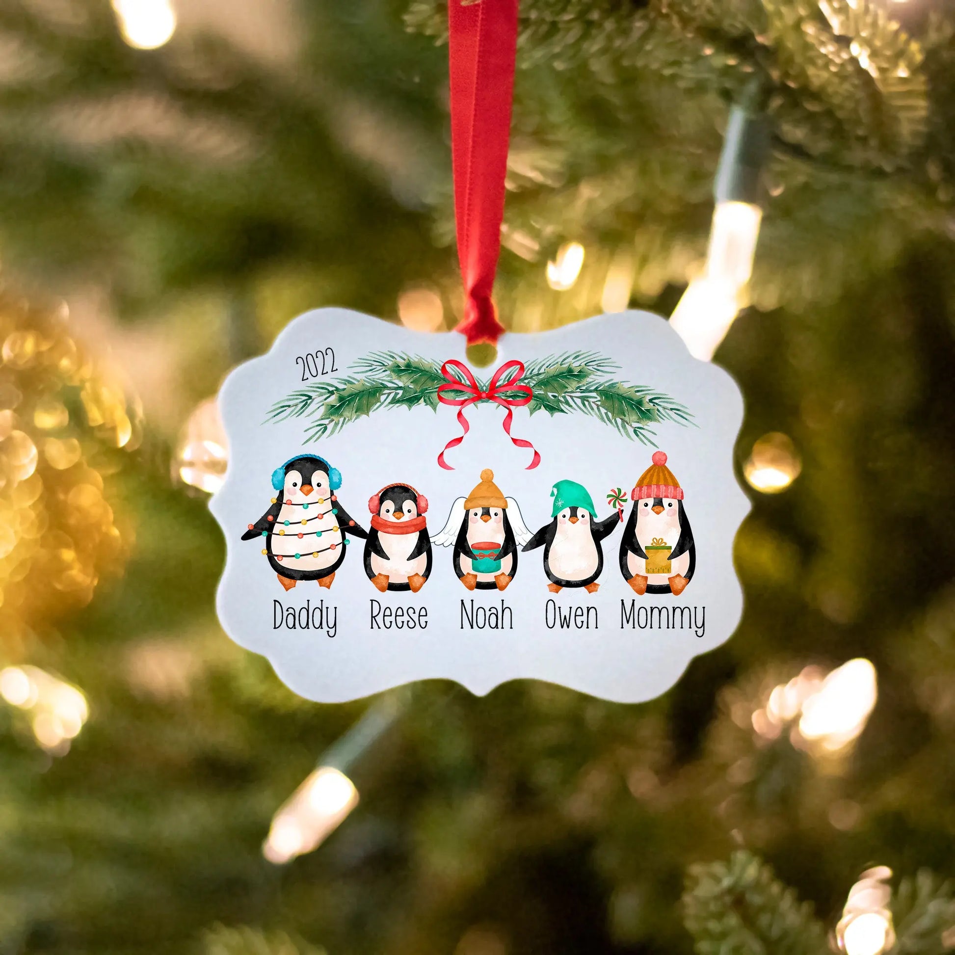 Penguin Family Names Ornament, Christmas Family Keepsake Amazing Faith Designs