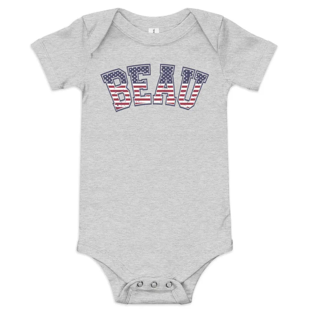 Personalized American Flag Baby short sleeve Onesie Amazing Faith Designs