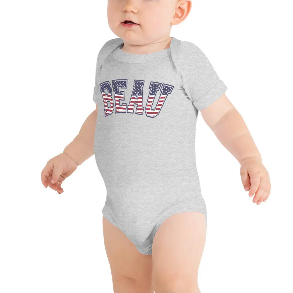 Personalized American Flag Baby short sleeve Onesie Amazing Faith Designs