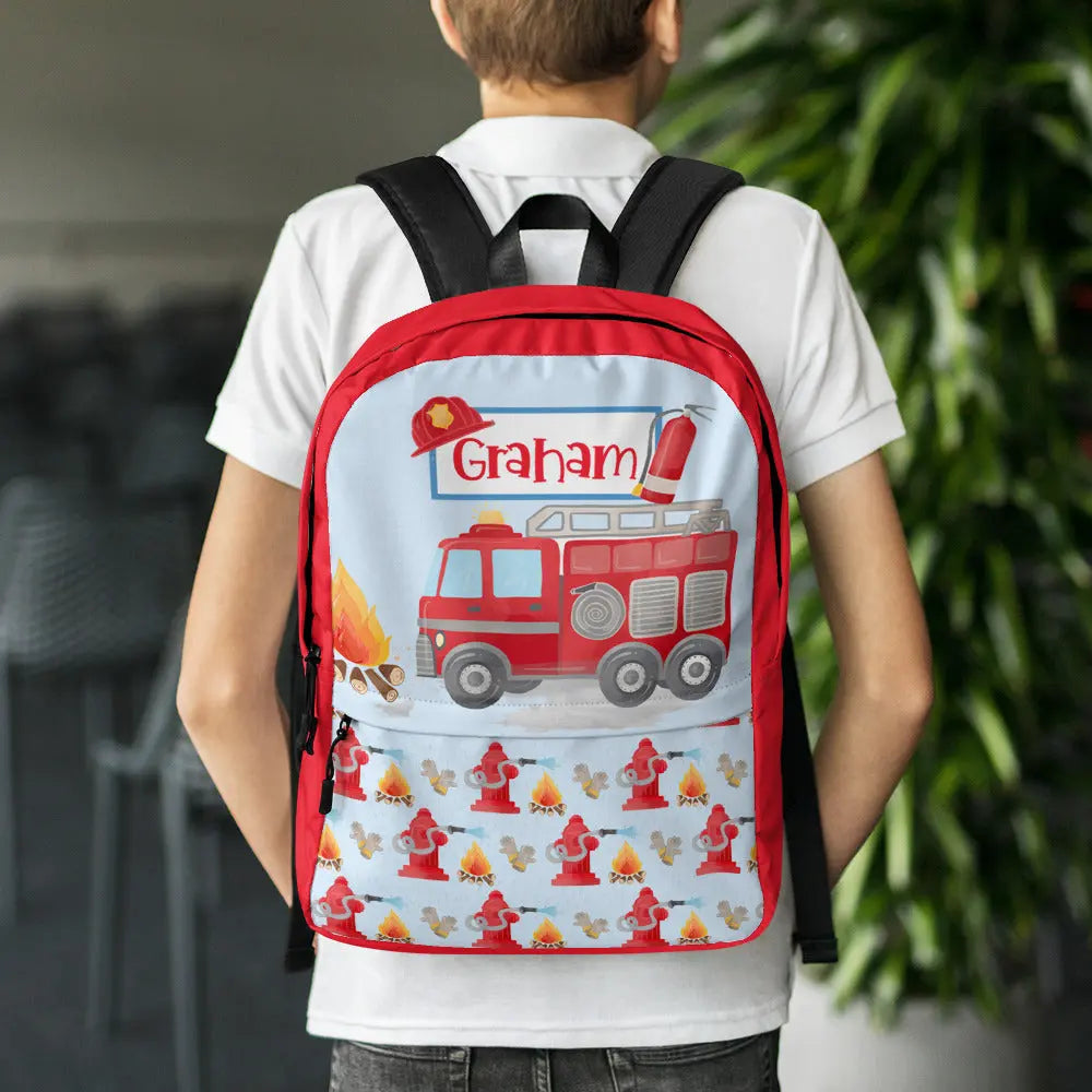 Personalized Firetruck Backpack Amazing Faith Designs