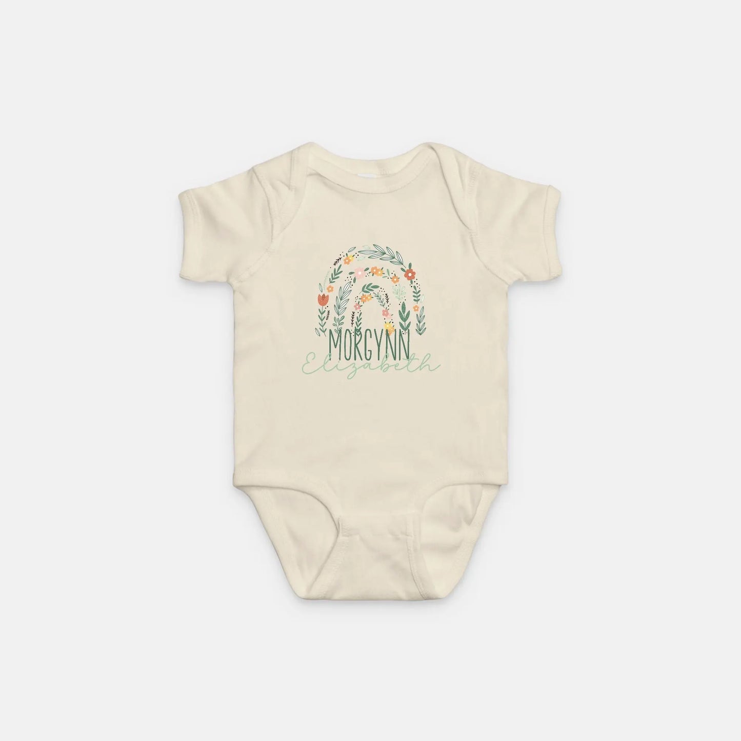 Personalized Floral Rainbow Baby Onesie Amazing Faith Designs