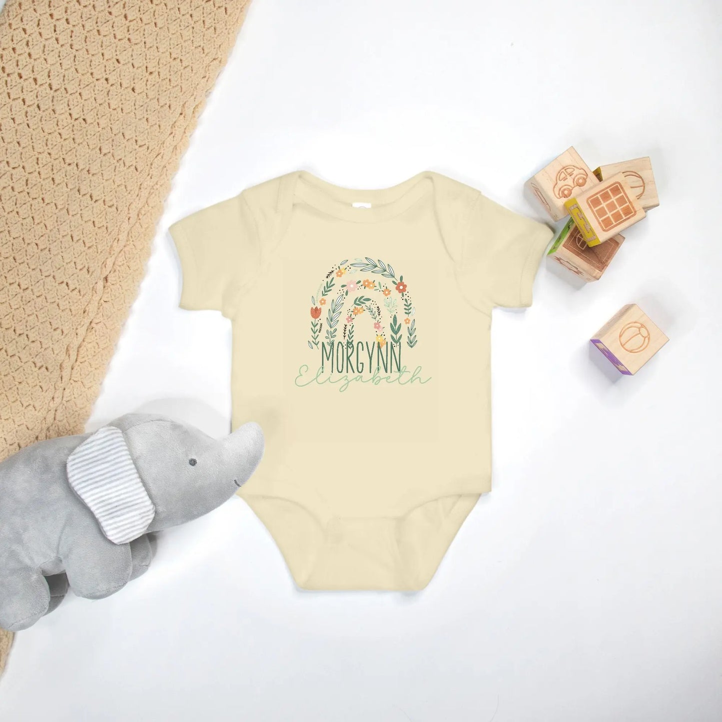 Personalized Floral Rainbow Baby Onesie Amazing Faith Designs