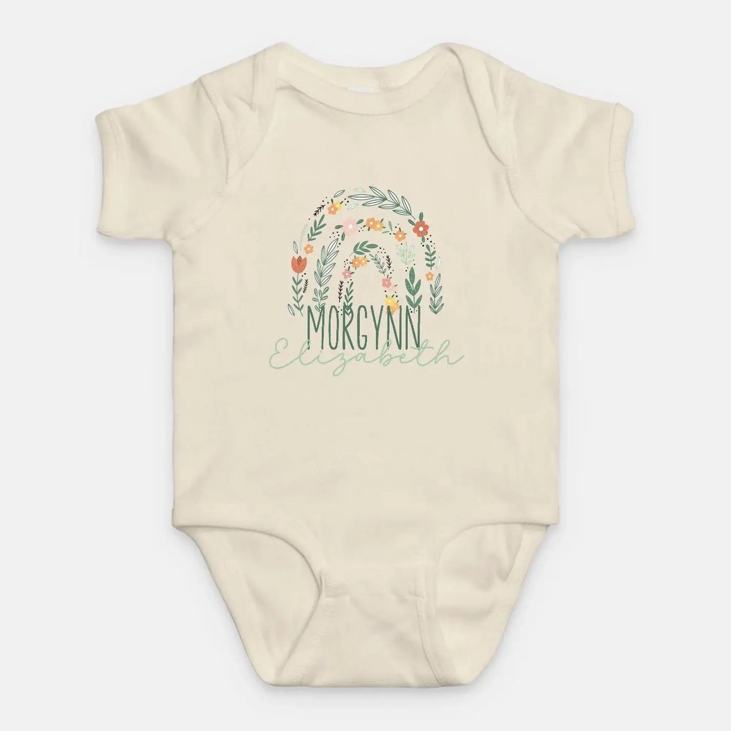 Personalized Floral Rainbow Baby Onesie Amazing Faith Designs