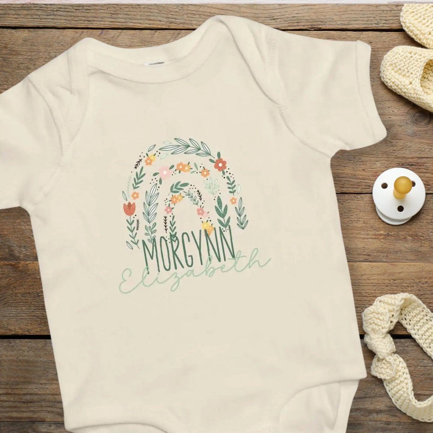 Personalized Floral Rainbow Baby Onesie Amazing Faith Designs