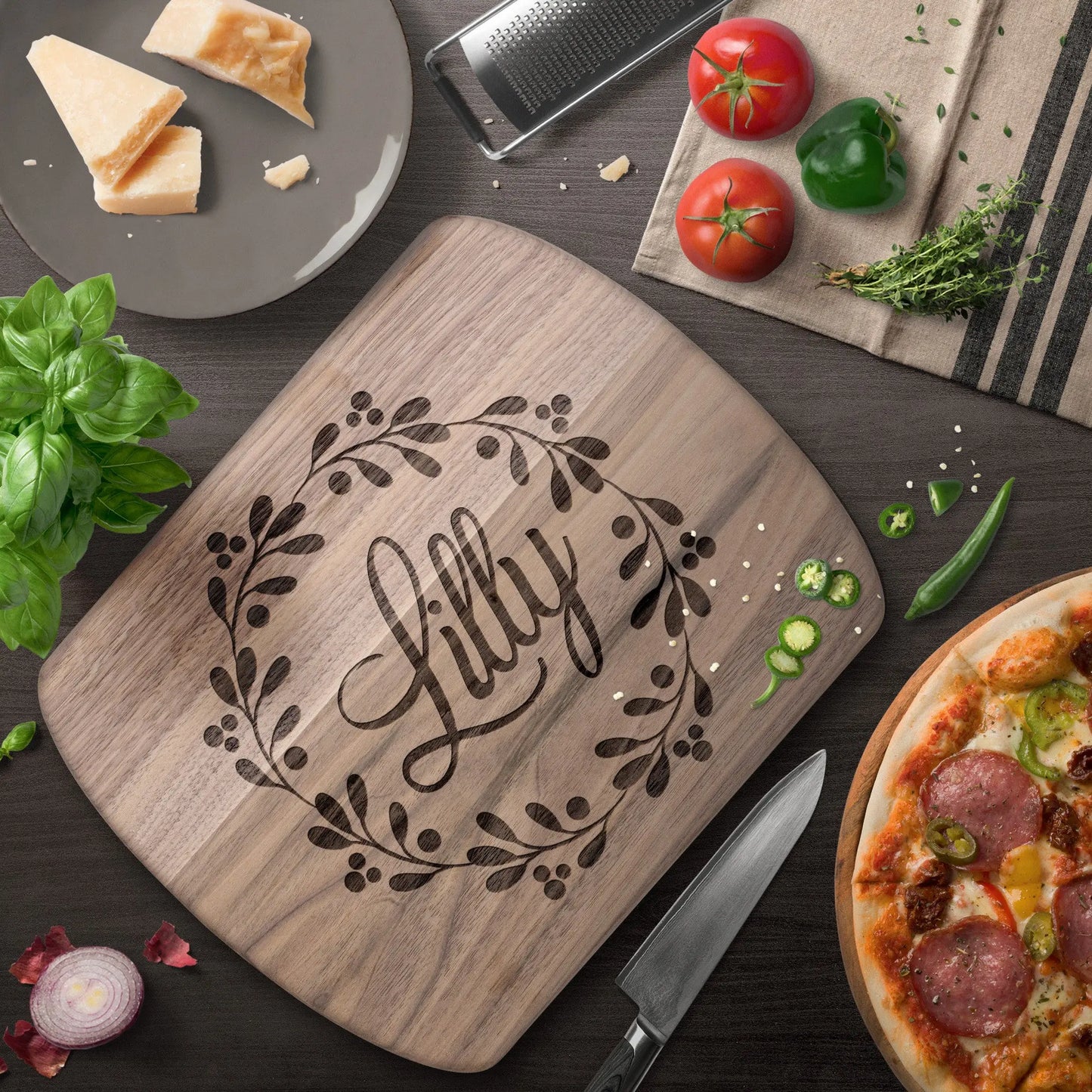 Personalized Floral Wreath Cutting Board teelaunch