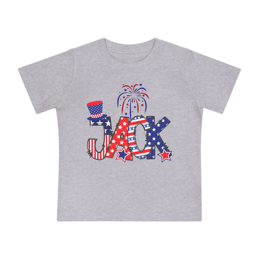 Personalized Fourth of July Baby T-Shirt - Grey Printify