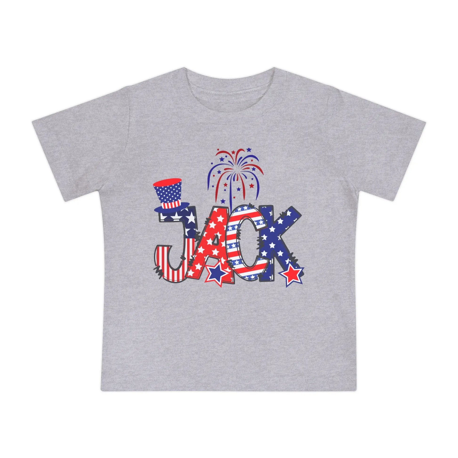 Personalized Fourth of July Baby T-Shirt - Grey Printify