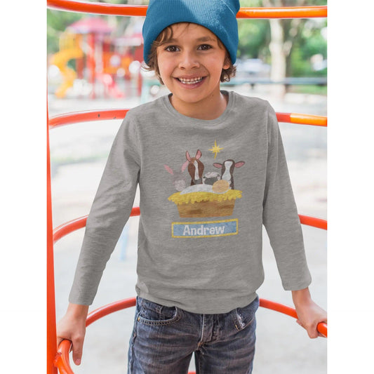 Personalized Nativity Christmas Long Sleeve Shirts (Youth Sizes) Amazing Faith Designs