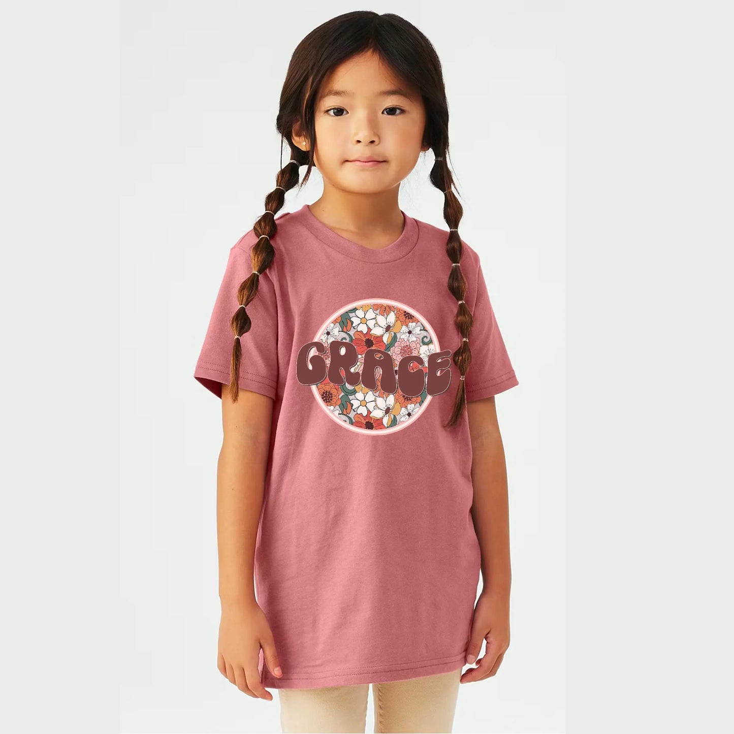 Personalized Retro Flowers Youth Short Sleeve Tee Printify