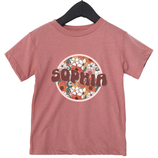 Personalized Retro Flowers Youth Short Sleeve Tee Printify