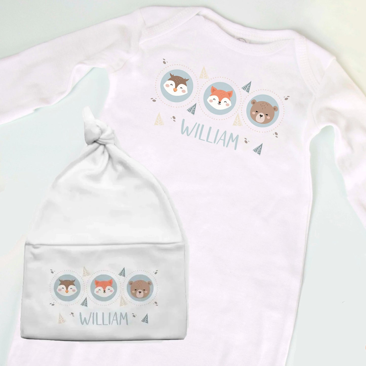 Personalized Woodland Animals Baby Knotted Beanie Amazing Faith Designs