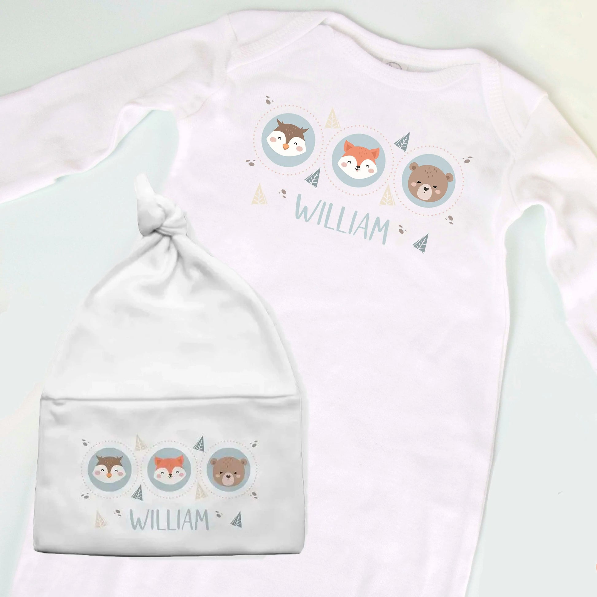 Personalized Woodland Animals Baby Knotted Beanie Amazing Faith Designs