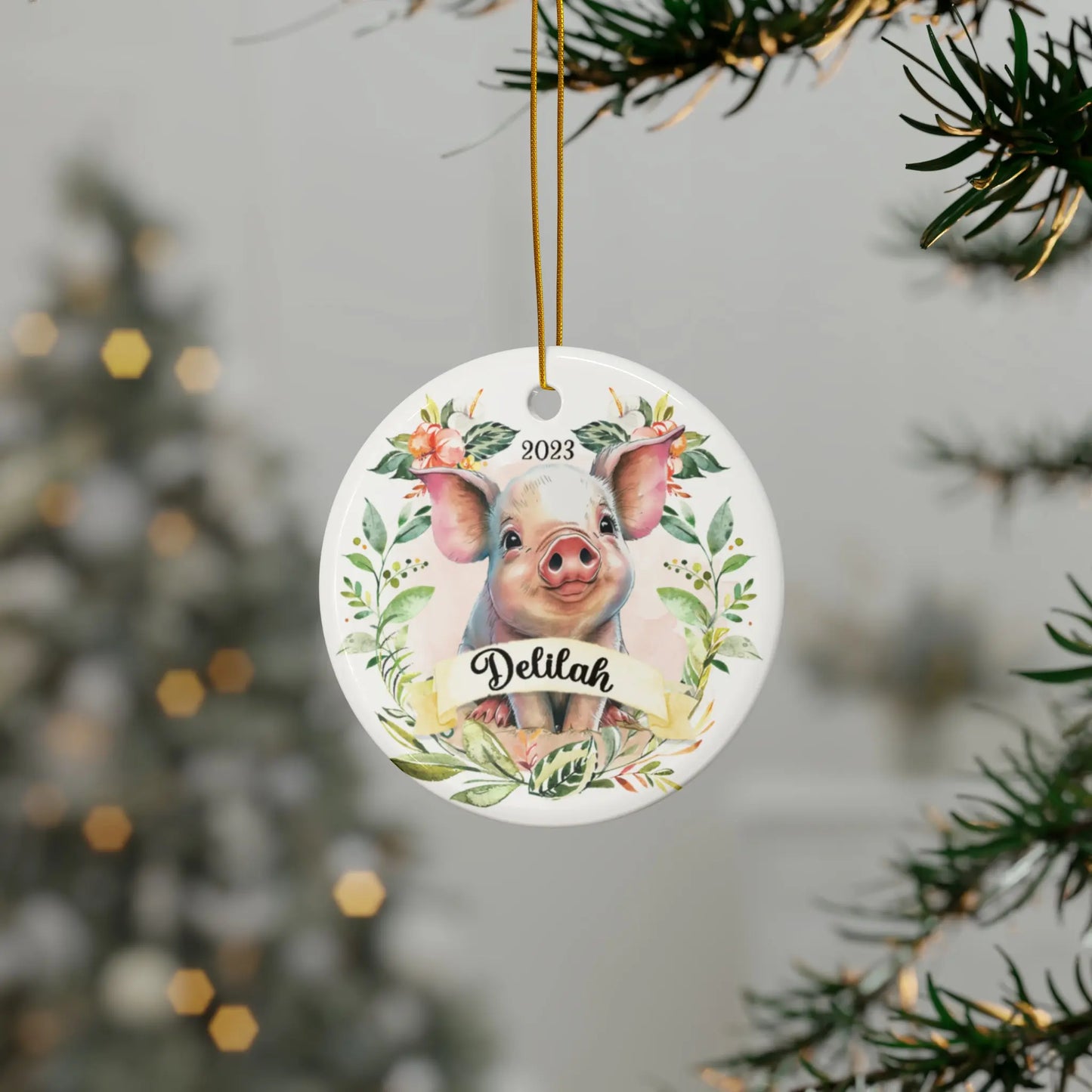 Pig Girls Ornament, Personalized Farm Animal Ornament Printify