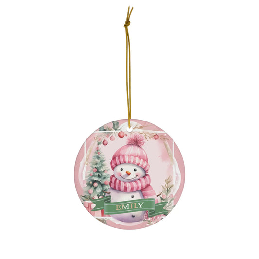 Pink Snowman Personalized Christmas Ornament Printify