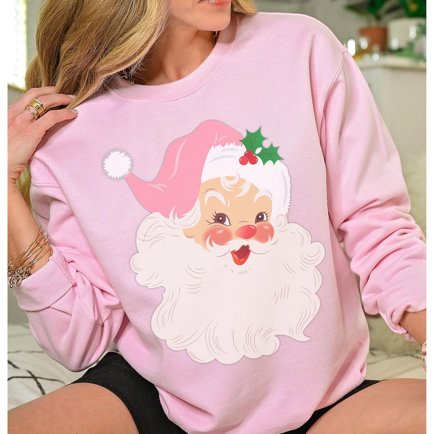 Pink Santa Claus Christmas Sweatshirt - Amazing Faith Designs