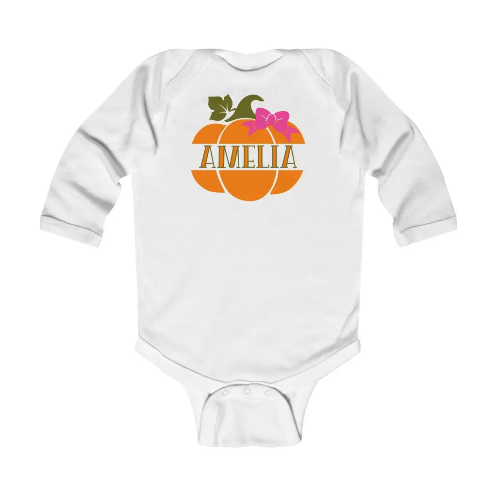 Pumpkin Name Infant Long Sleeve Onesie - Amazing Faith Designs