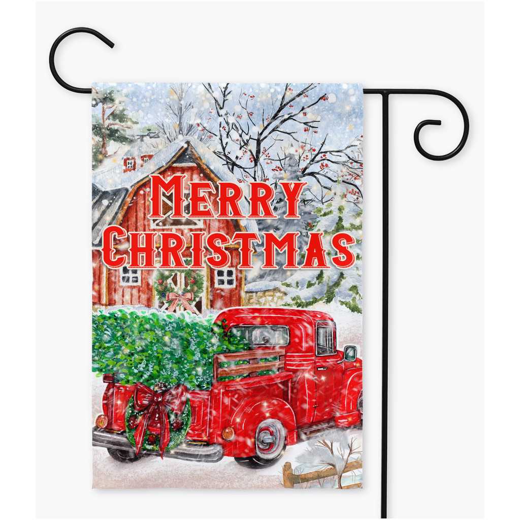 Red Truck Christmas Garden Flag - Amazing Faith Designs