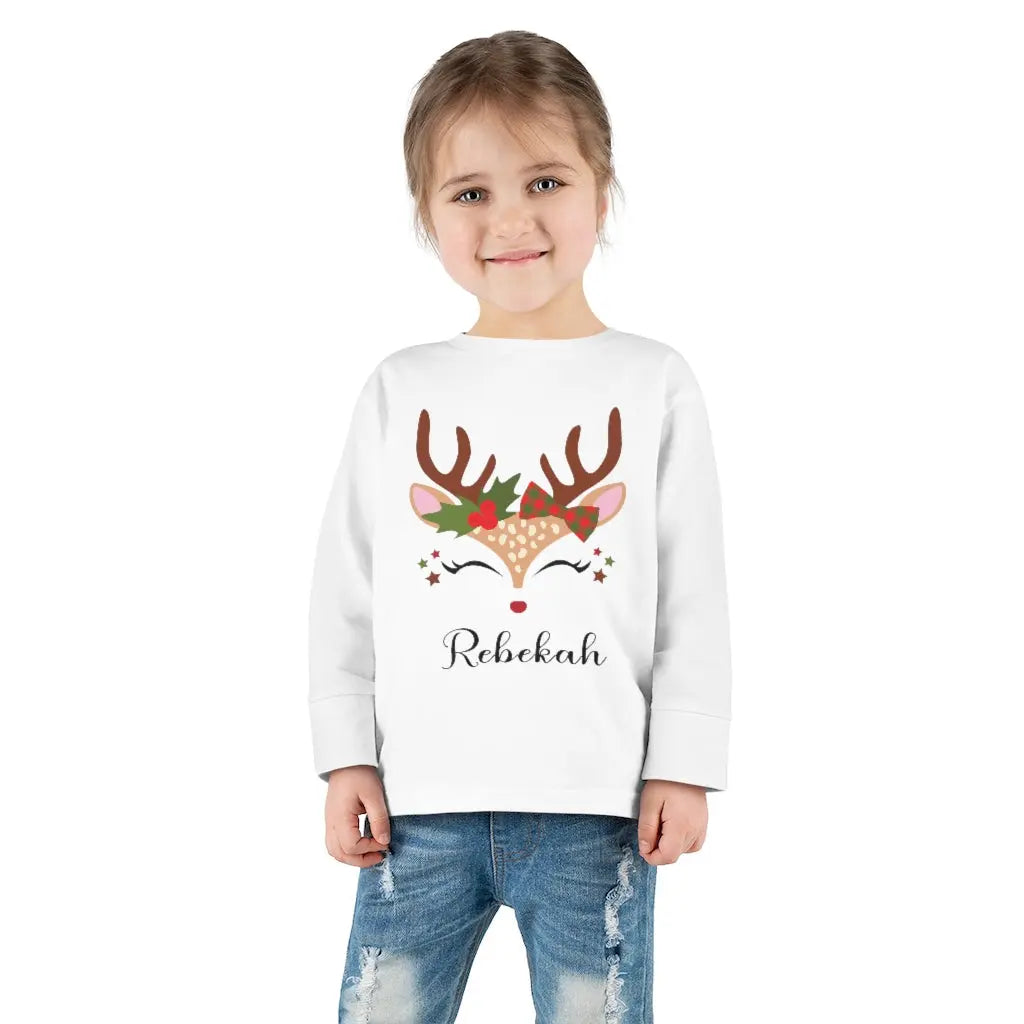 Reindeer Personalized Toddler Long Sleeve Tee Printify