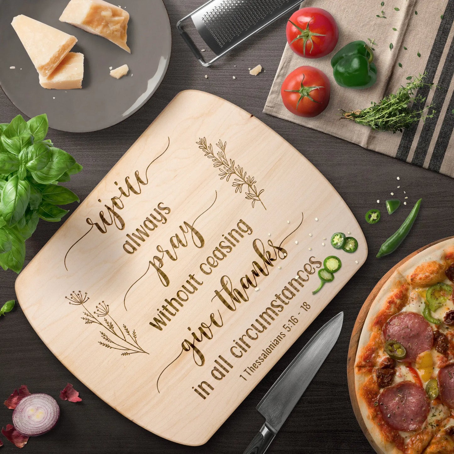 Rejoice Always Charcuterie Cutting Board teelaunch
