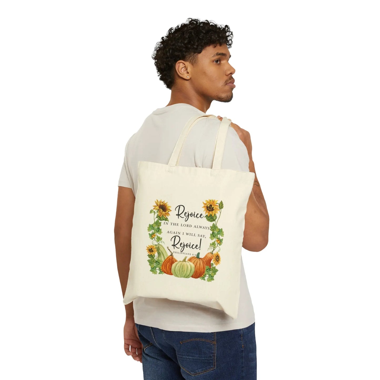 Rejoice in the Lord Always Scripture Canvas Tote Bag, Fall Tote Bag Printify