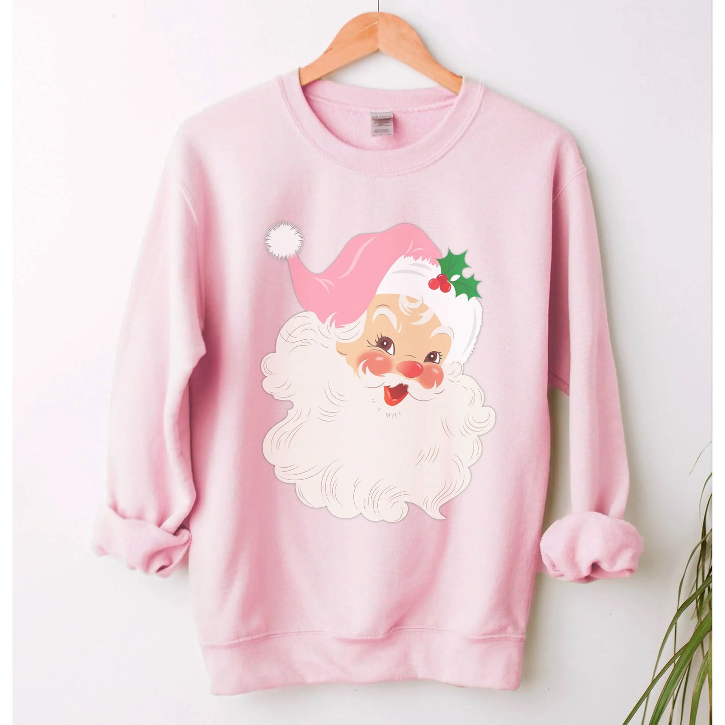 Retro Santa Sweatshirt, Christmas Sweatshirt, Santa Claus Sweatshirt, Pink Christmas Sweatshirt Printify