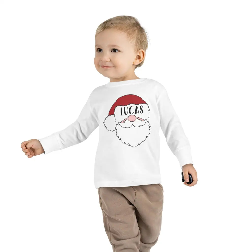 Santa Personalized Toddler Long Sleeve Tee, Toddler Christmas Shirt Printify