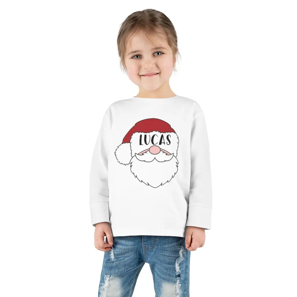 Santa Personalized Toddler Long Sleeve Tee, Toddler Christmas Shirt Printify