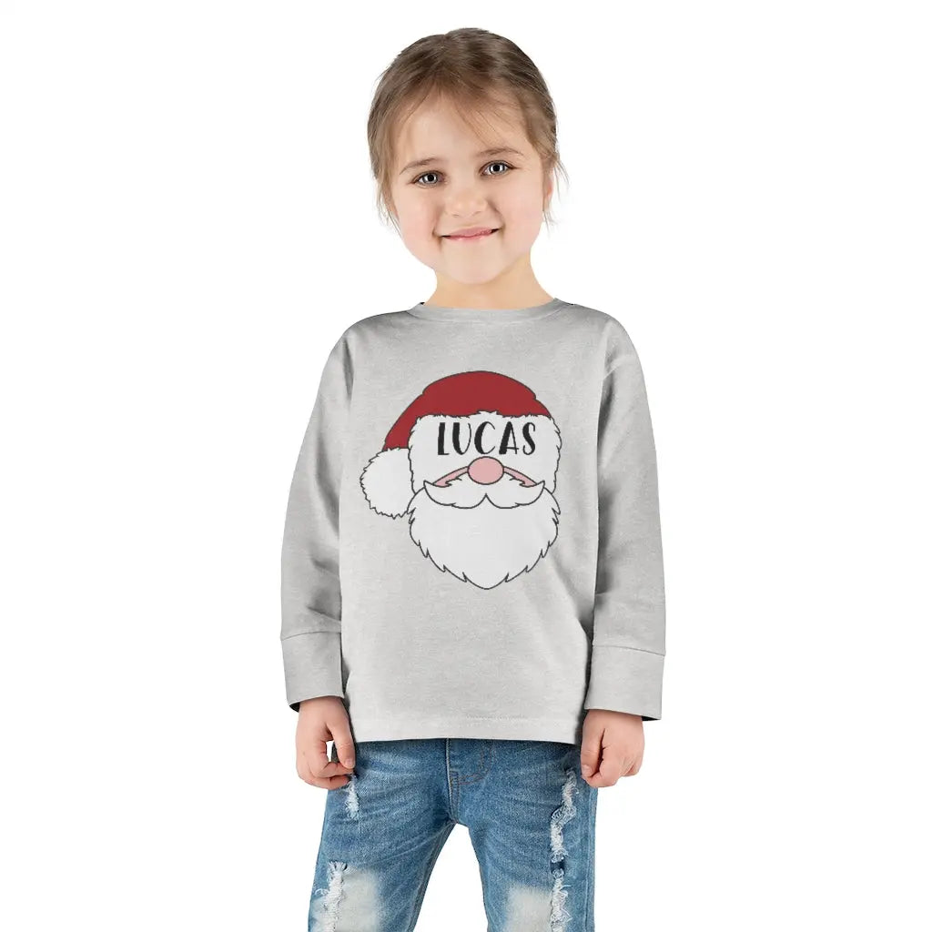 Santa Personalized Toddler Long Sleeve Tee, Toddler Christmas Shirt Printify