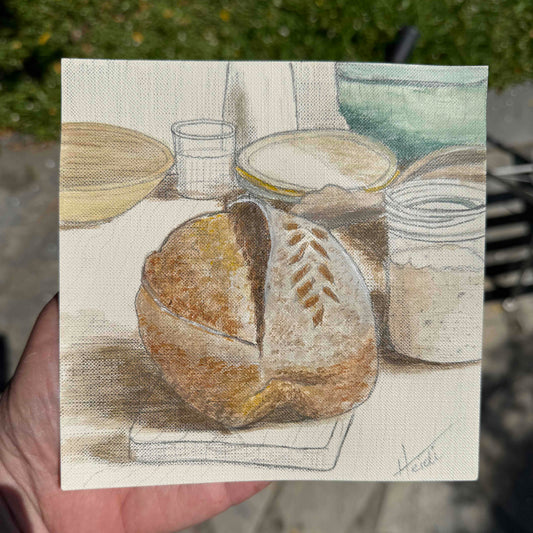 Sourdough Bread and Starter Watercolor Painting on Paper - Amazing Faith Designs