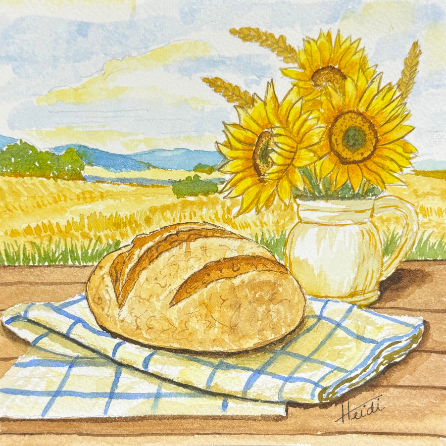 Sunflowers Sourdough Watercolor Painting on Paper - Amazing Faith Designs