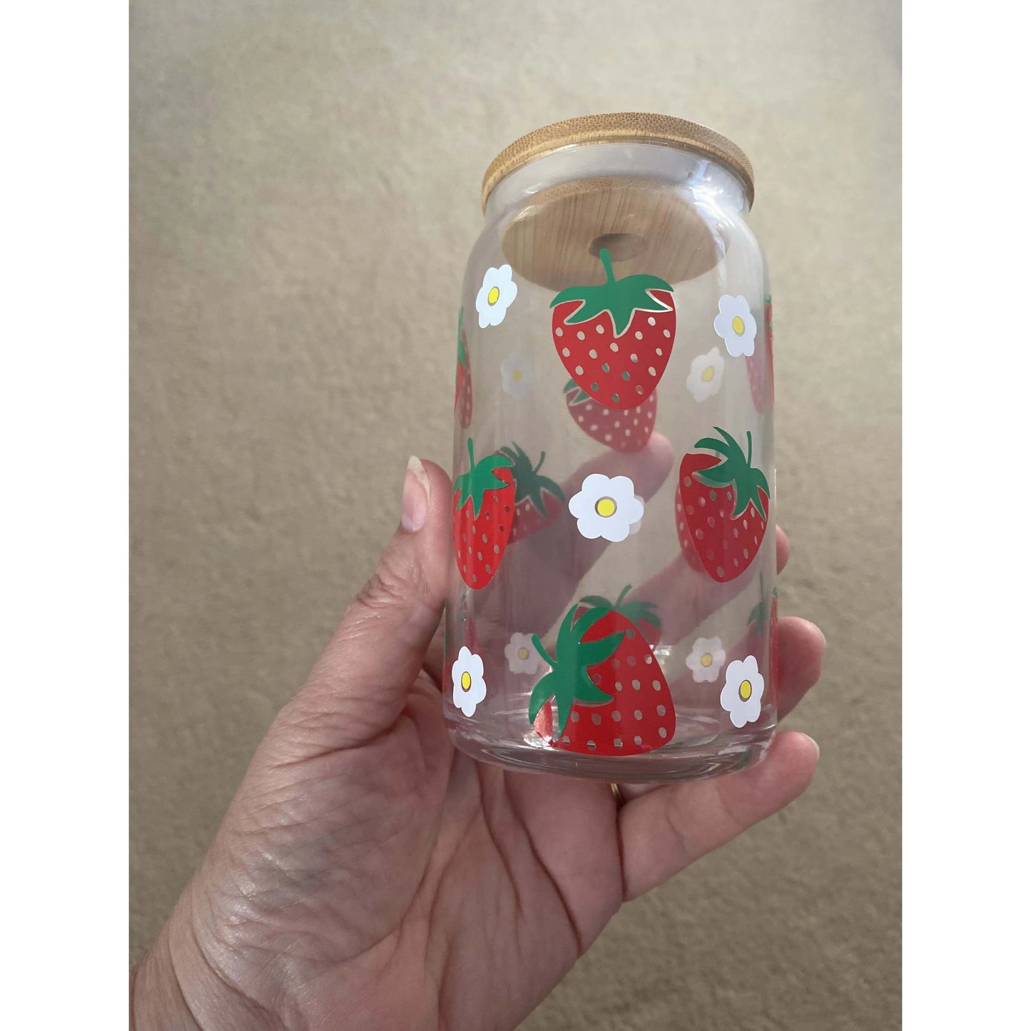 Strawberry Iced Coffee Cup with Lid & Straw, 16oz Tumbler Amazing Faith Designs