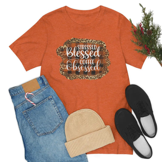 Stressed Blessed Coffee Obsessed Tee - Amazing Faith Designs