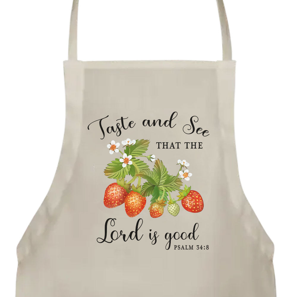 Taste and See Scripture Apron - Strawberries - Amazing Faith Designs