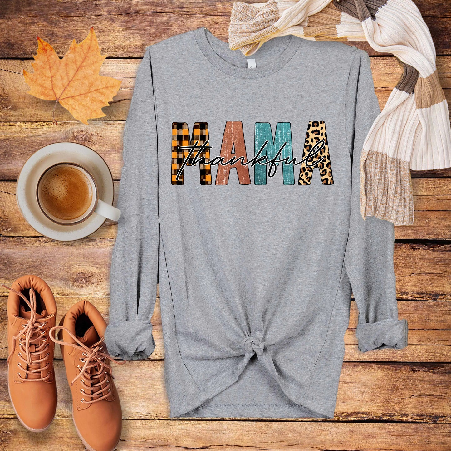 Thankful Mama Long Sleeve Tshirt, Fall shirt, Thanksgiving shirt, Autumn Shirt, Christian Faith Tee Printify