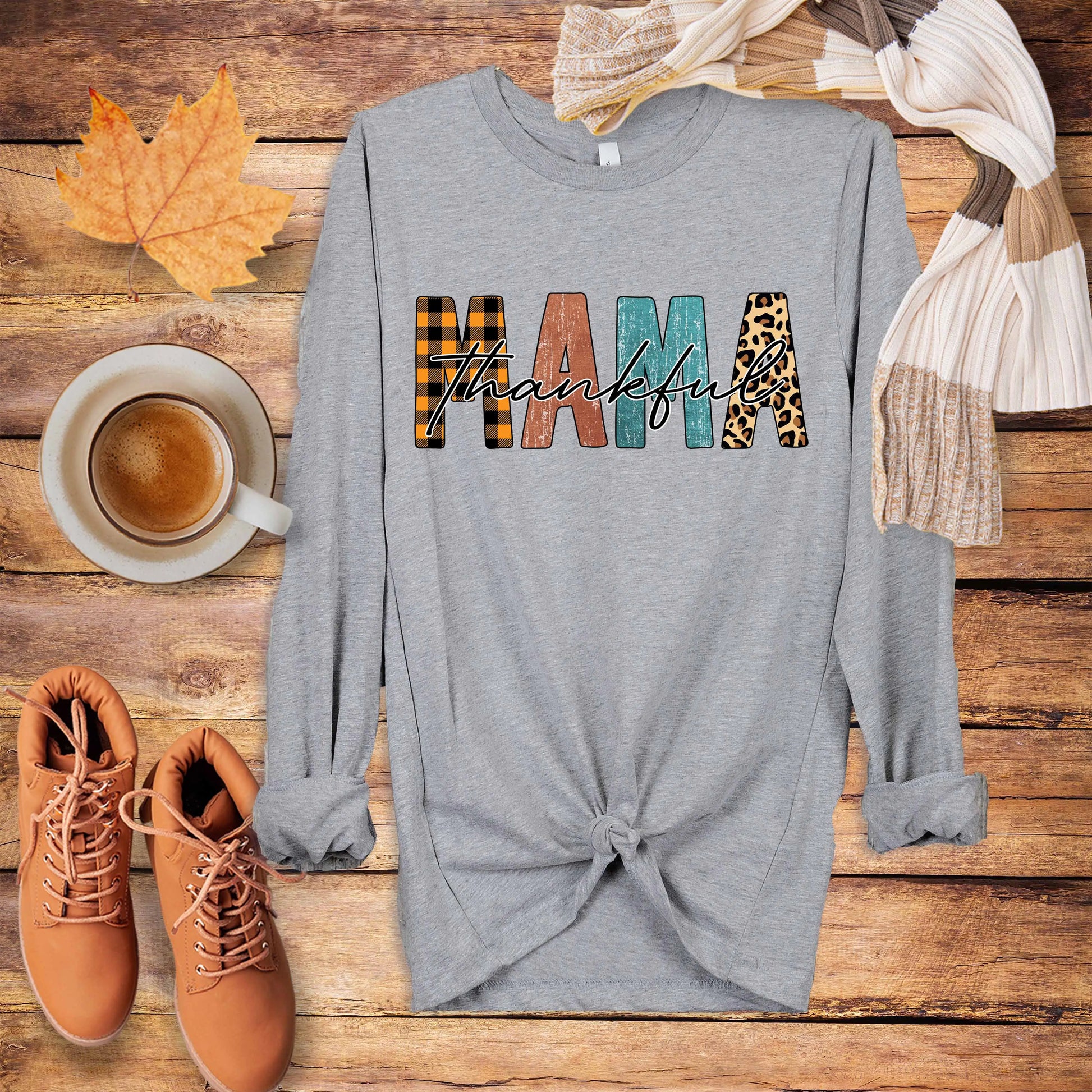 Thankful Mama Long Sleeve Tshirt, Fall shirt, Thanksgiving shirt, Autumn Shirt, Christian Faith Tee Printify