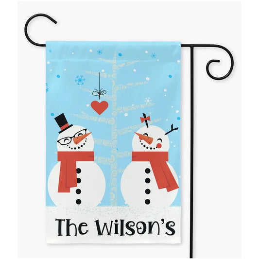 Valentine's Day Snowmen Personalized Garden Flag Amazing Faith Designs