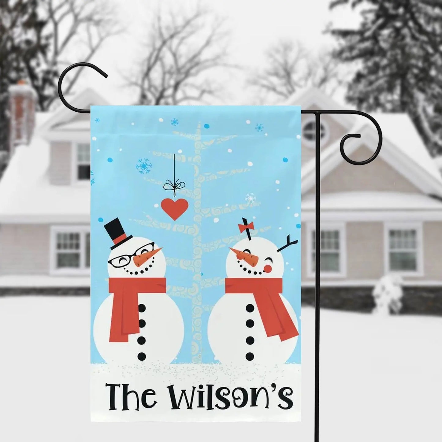 Valentine's Day Snowmen Personalized Garden Flag Amazing Faith Designs