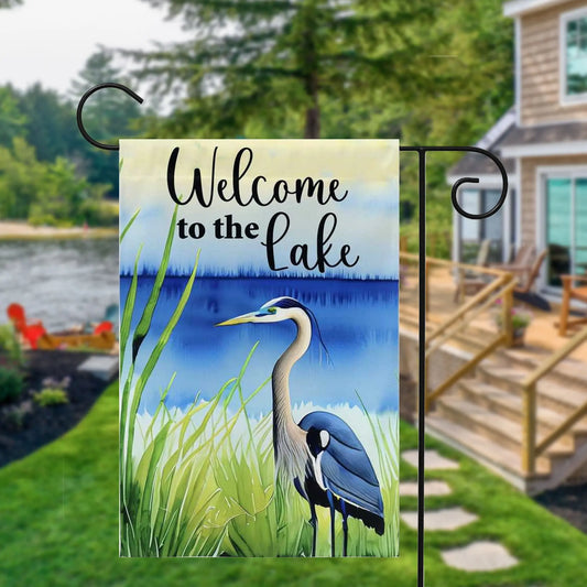 Welcome to the Lake Blue Heron Garden Yard Flag Amazing Faith Designs
