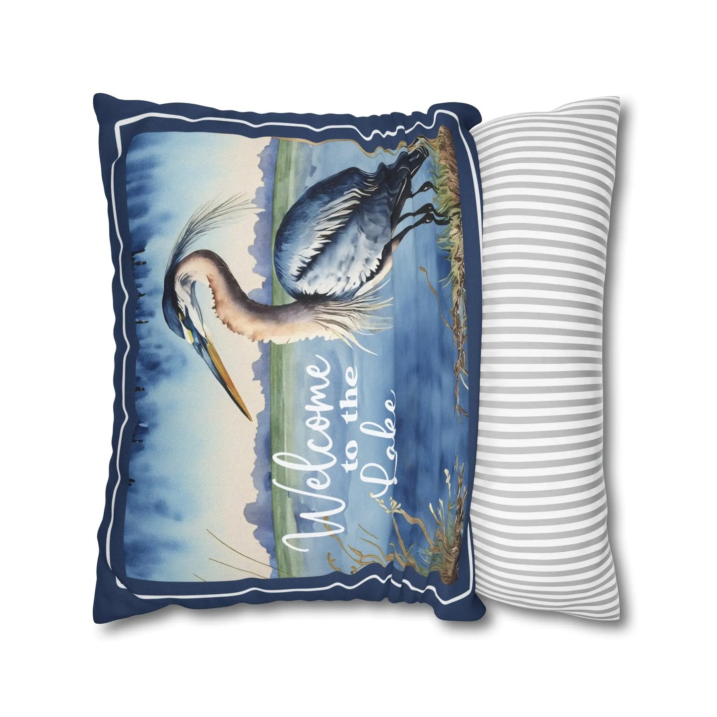 Welcome to the Lake Blue Heron Square Pillowcase Printify