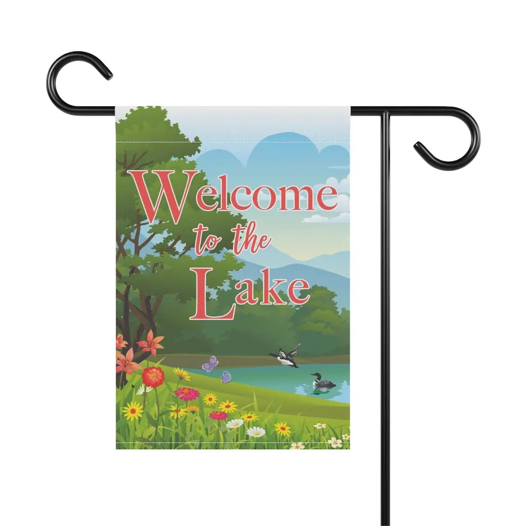 Welcome to the Lake Garden Flag - Loons and Flowers - Amazing Faith Designs