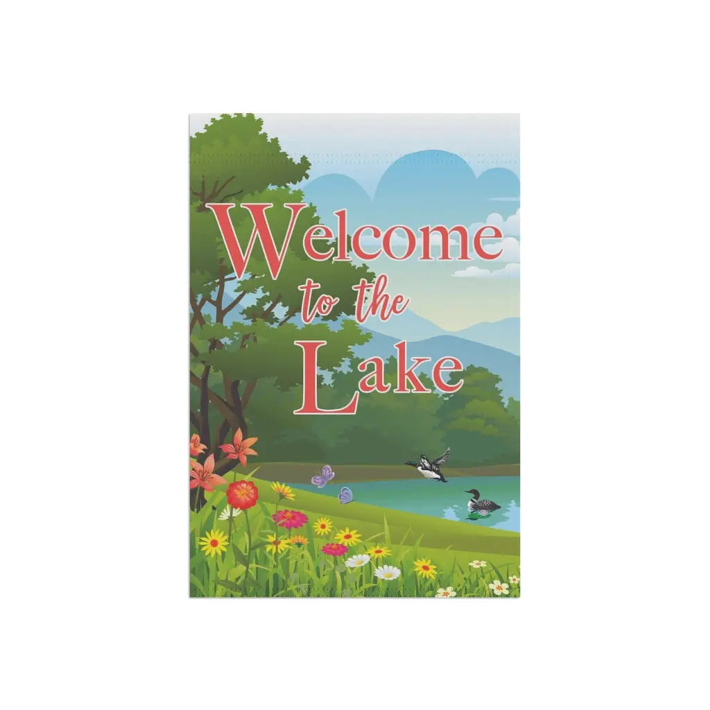 Welcome to the Lake Garden Flag - Loons and Flowers - Amazing Faith Designs