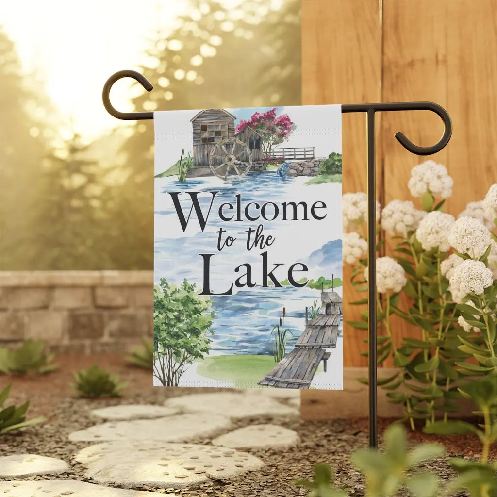Welcome to the Lake Garden Flag - Water Wheel - Amazing Faith Designs